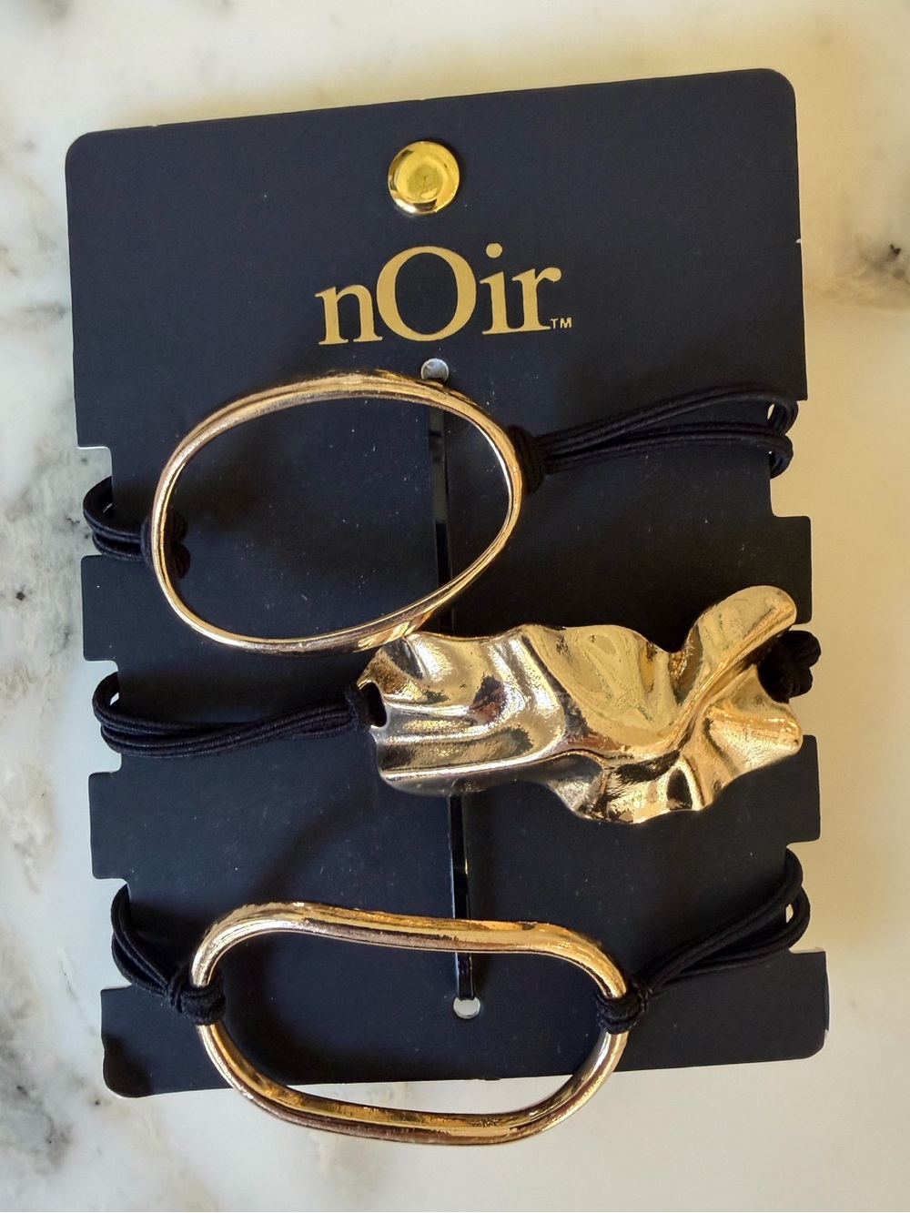 NWT nOir Set of 3 Gold Metallic Ponytail Holders Hair Ties Modern Geometric